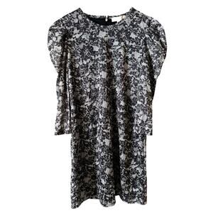 NWT Michael Michael Kors Women’s Floral Puff 3/4 Sleeve Dress Black Silver Large